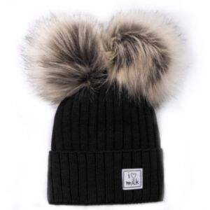 ILOVEMILK Otroška zimska kapa s cofom POMPOM, Black