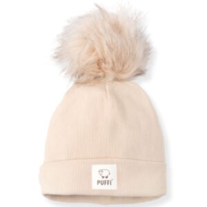 Puffi® Otroška kapa beanie PomPom Ribbed, Light beige