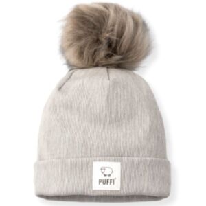 Puffi® Otroška kapa beanie PomPom Ribbed, Light grey