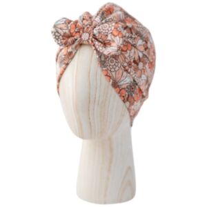 Puffi® Otroška kapa turban z mašno Bow, Cheerfuul FLower Peach