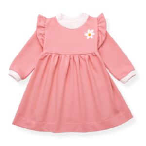 Puffi® Otroška obleka dolgi rokav z naborki, Powder Pink Diasy