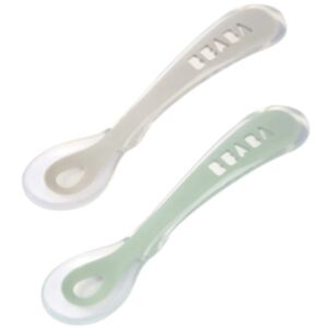 Beaba® Set 2 otroških ergonomskih silikonskih žličk 2nd, grey/sage green