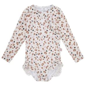 Swim Essentials Otroške kopalke dolgi rokav UV, Khaki - Leopard