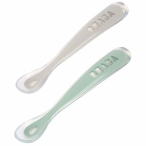 Beaba® Set 2 ergonomskih silikonskih žličk, Grey/sage green