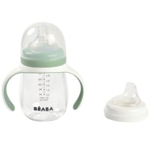 Beaba® Steklenička 2v1 za učenje pitja 210ml, Sage green