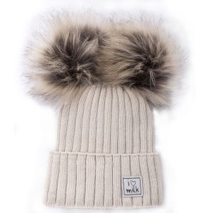 ILOVEMILK Otroška zimska kapa s cofom POMPOM, beige