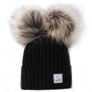 ILOVEMILK Otroška zimska kapa s cofom POMPOM, black