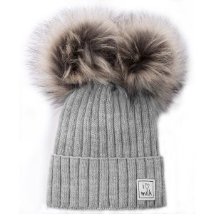 ILOVEMILK Otroška zimska kapa s cofom POMPOM, Grey