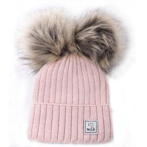 ILOVEMILK Otroška zimska kapa s cofom POMPOM, dusty pink