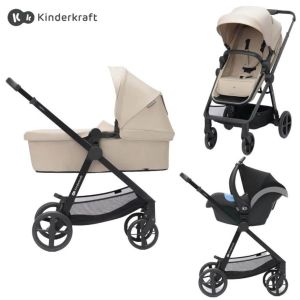 Kinderkraft® Otroški voziček 3v1 Newly™ Sand Beige + Mink™ Pro