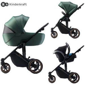 Kinderkraft® Select Otroški voziček 3v1 Prime™ 2, Dark Green + Mink™ Pro Black