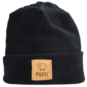 PUFFI® Otroška zimska kapa rebrasta pliš beanie, črna